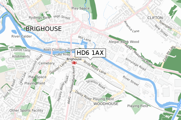 HD6 1AX map - small scale - OS Open Zoomstack (Ordnance Survey)