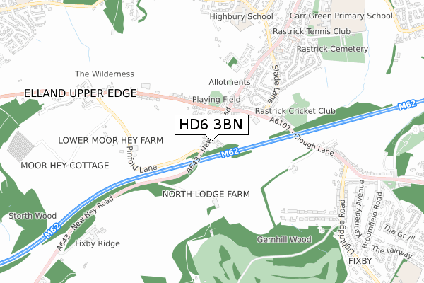HD6 3BN map - small scale - OS Open Zoomstack (Ordnance Survey)
