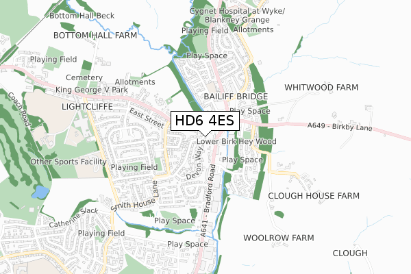 HD6 4ES map - small scale - OS Open Zoomstack (Ordnance Survey)