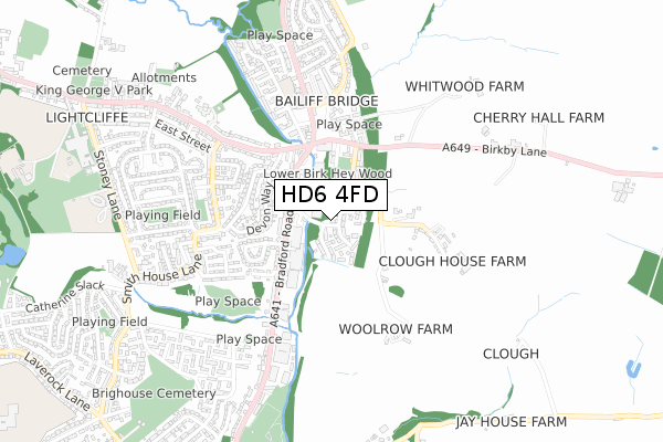 HD6 4FD map - small scale - OS Open Zoomstack (Ordnance Survey)