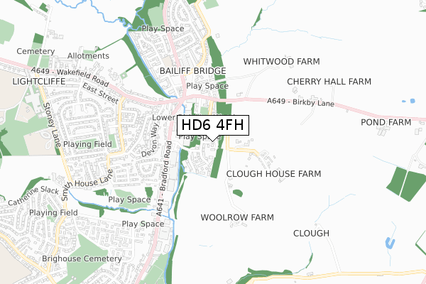 HD6 4FH map - small scale - OS Open Zoomstack (Ordnance Survey)