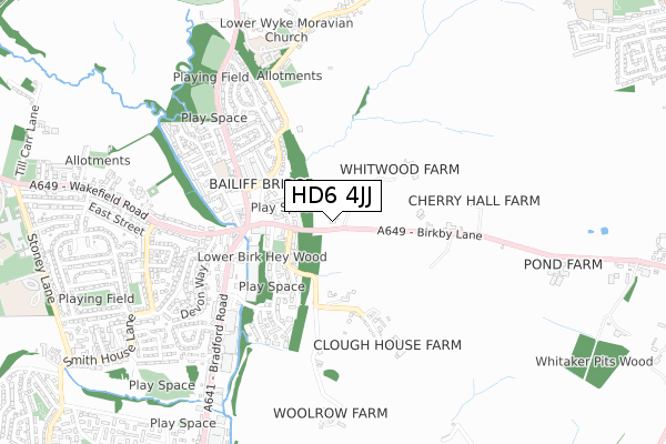 HD6 4JJ map - small scale - OS Open Zoomstack (Ordnance Survey)