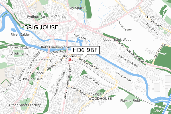 HD6 9BF map - small scale - OS Open Zoomstack (Ordnance Survey)