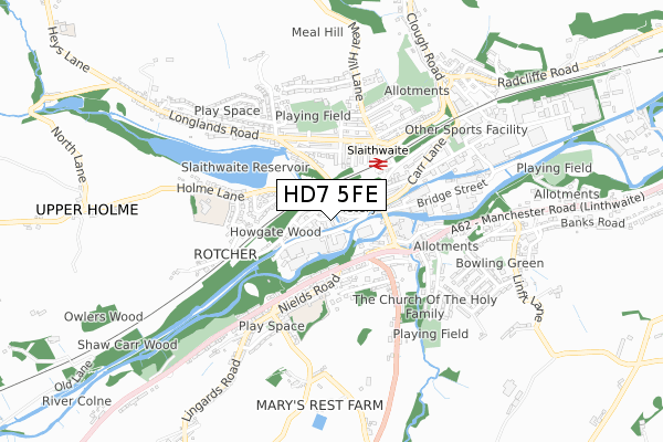 HD7 5FE map - small scale - OS Open Zoomstack (Ordnance Survey)