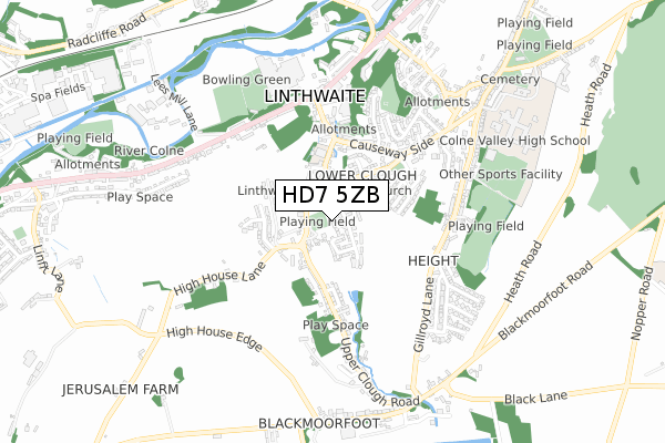 HD7 5ZB map - small scale - OS Open Zoomstack (Ordnance Survey)