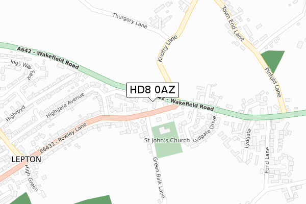 HD8 0AZ map - large scale - OS Open Zoomstack (Ordnance Survey)