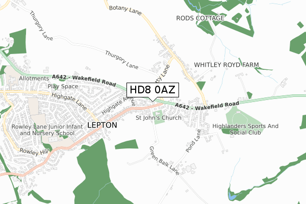 HD8 0AZ map - small scale - OS Open Zoomstack (Ordnance Survey)