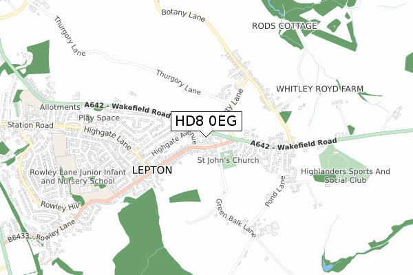 HD8 0EG map - small scale - OS Open Zoomstack (Ordnance Survey)