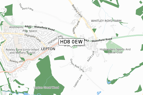 HD8 0EW map - small scale - OS Open Zoomstack (Ordnance Survey)