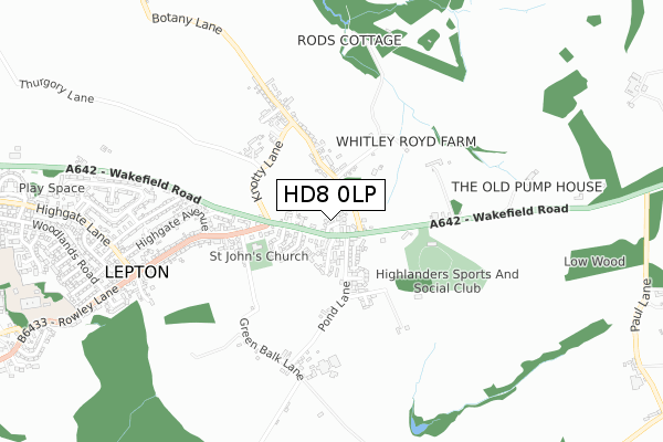 HD8 0LP map - small scale - OS Open Zoomstack (Ordnance Survey)