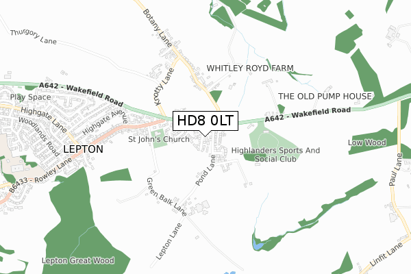 HD8 0LT map - small scale - OS Open Zoomstack (Ordnance Survey)