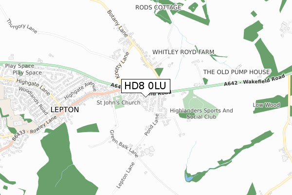 HD8 0LU map - small scale - OS Open Zoomstack (Ordnance Survey)