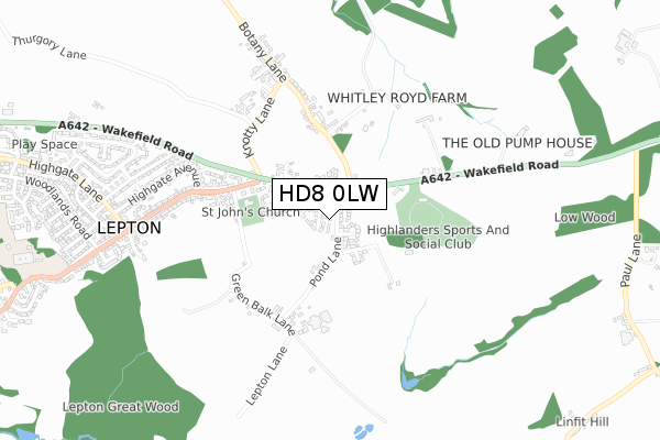 HD8 0LW map - small scale - OS Open Zoomstack (Ordnance Survey)