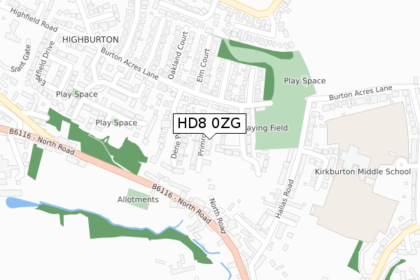 HD8 0ZG map - large scale - OS Open Zoomstack (Ordnance Survey)