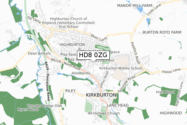HD8 0ZG map - small scale - OS Open Zoomstack (Ordnance Survey)