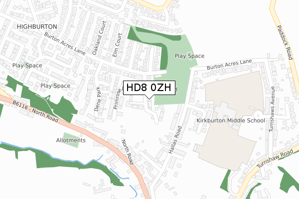 HD8 0ZH map - large scale - OS Open Zoomstack (Ordnance Survey)