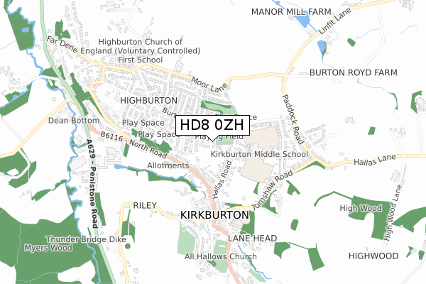 HD8 0ZH map - small scale - OS Open Zoomstack (Ordnance Survey)