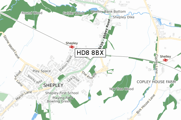 HD8 8BX map - small scale - OS Open Zoomstack (Ordnance Survey) HD8 8BX map - small scale - OS Open Zoomstack (Ordnance Survey)