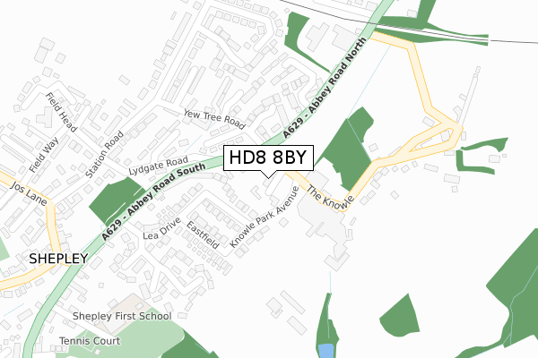 HD8 8BY map - large scale - OS Open Zoomstack (Ordnance Survey)