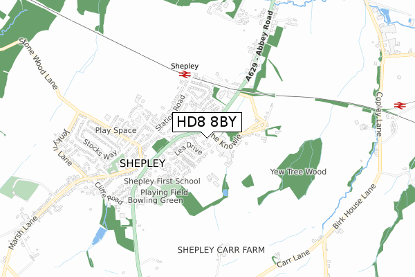 HD8 8BY map - small scale - OS Open Zoomstack (Ordnance Survey)