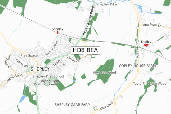 HD8 8EA map - small scale - OS Open Zoomstack (Ordnance Survey)