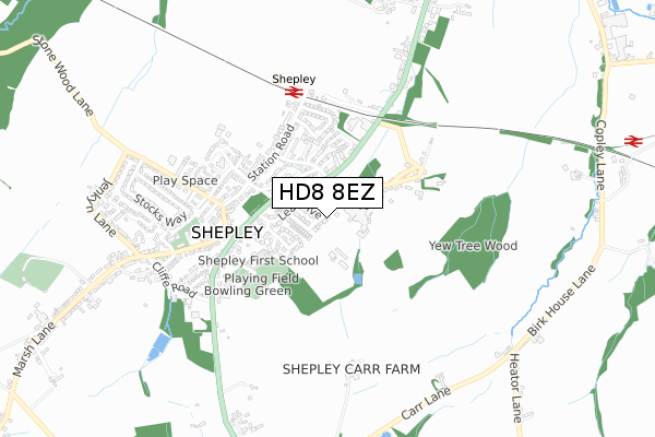 HD8 8EZ map - small scale - OS Open Zoomstack (Ordnance Survey)