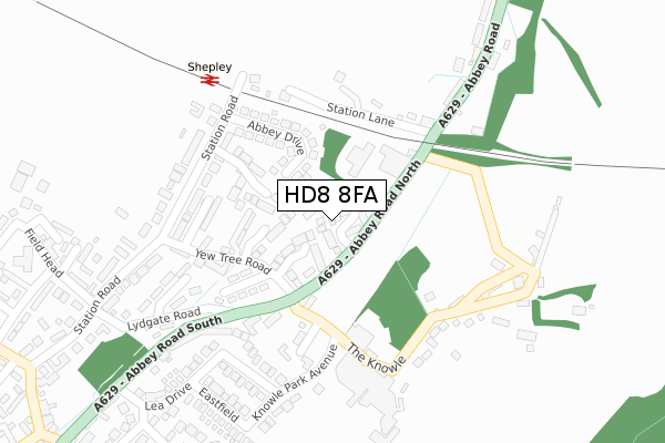HD8 8FA map - large scale - OS Open Zoomstack (Ordnance Survey)