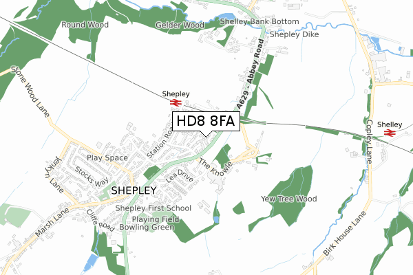 HD8 8FA map - small scale - OS Open Zoomstack (Ordnance Survey)