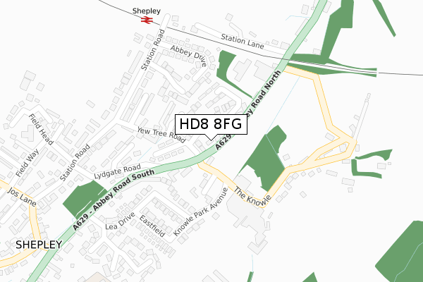 HD8 8FG map - large scale - OS Open Zoomstack (Ordnance Survey)