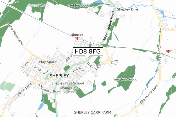 HD8 8FG map - small scale - OS Open Zoomstack (Ordnance Survey)