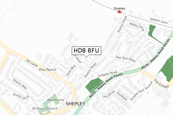 HD8 8FU map - large scale - OS Open Zoomstack (Ordnance Survey)