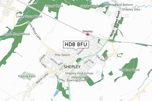 HD8 8FU map - small scale - OS Open Zoomstack (Ordnance Survey)