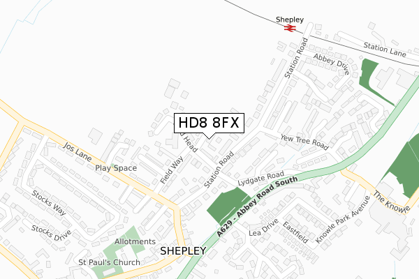 HD8 8FX map - large scale - OS Open Zoomstack (Ordnance Survey)