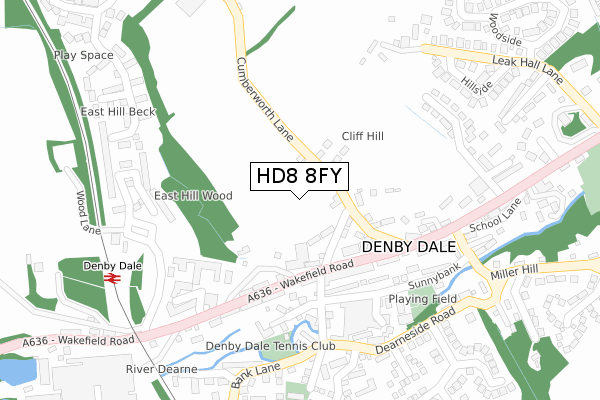 HD8 8FY map - large scale - OS Open Zoomstack (Ordnance Survey)