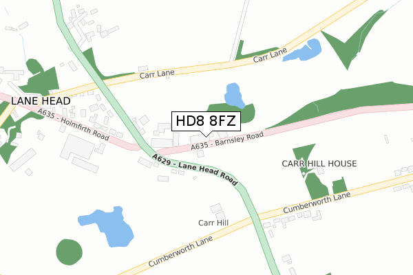 HD8 8FZ map - large scale - OS Open Zoomstack (Ordnance Survey)