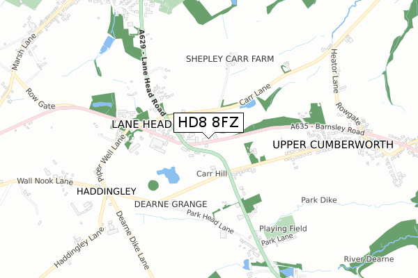 HD8 8FZ map - small scale - OS Open Zoomstack (Ordnance Survey)