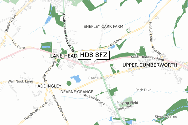 HD8 8FZ map - small scale - OS Open Zoomstack (Ordnance Survey) HD8 8FZ map - small scale - OS Open Zoomstack (Ordnance Survey)