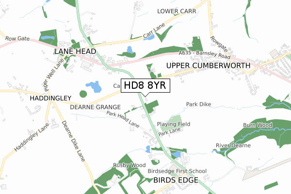 HD8 8YR map - small scale - OS Open Zoomstack (Ordnance Survey)