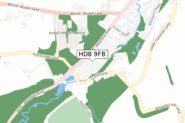HD8 9FB map - large scale - OS Open Zoomstack (Ordnance Survey)