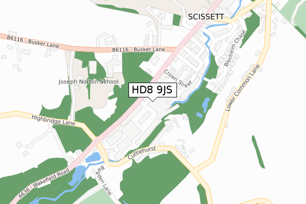 HD8 9JS map - large scale - OS Open Zoomstack (Ordnance Survey)