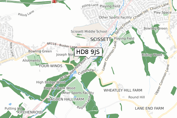 HD8 9JS map - small scale - OS Open Zoomstack (Ordnance Survey)