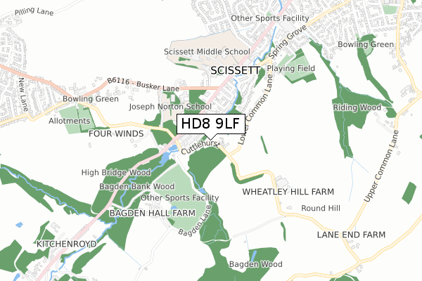 HD8 9LF map - small scale - OS Open Zoomstack (Ordnance Survey)