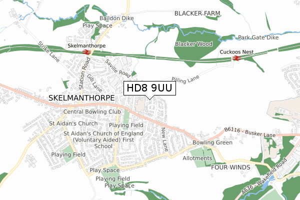 HD8 9UU map - small scale - OS Open Zoomstack (Ordnance Survey)