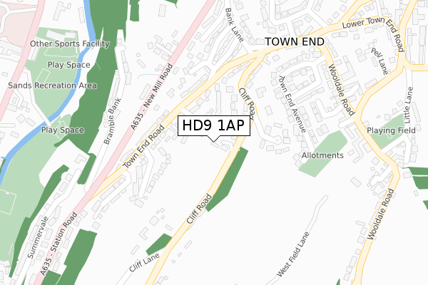 HD9 1AP map - large scale - OS Open Zoomstack (Ordnance Survey)