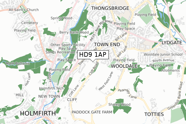 HD9 1AP map - small scale - OS Open Zoomstack (Ordnance Survey)