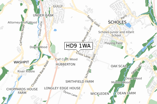 HD9 1WA map - small scale - OS Open Zoomstack (Ordnance Survey)