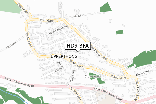 HD9 3FA map - large scale - OS Open Zoomstack (Ordnance Survey)