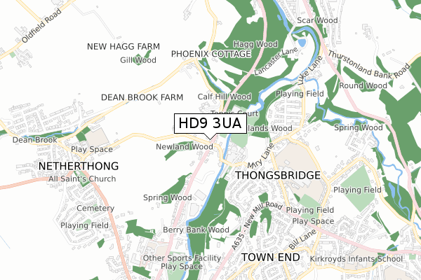 HD9 3UA map - small scale - OS Open Zoomstack (Ordnance Survey)