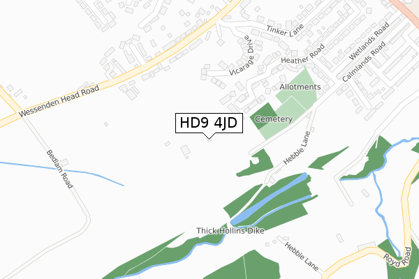 HD9 4JD map - large scale - OS Open Zoomstack (Ordnance Survey)