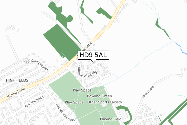 HD9 5AL map - large scale - OS Open Zoomstack (Ordnance Survey)